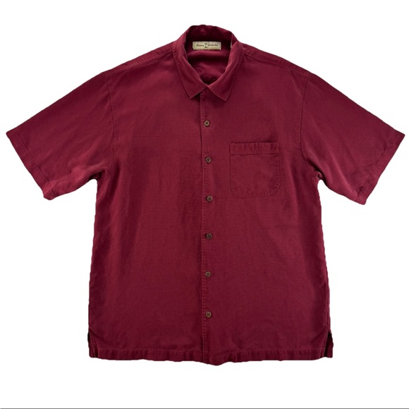 Tommy Bahama 100% Silk Shirt Men M Maroon Camp Button Front Short Sleeve Casual - Picture 1 of 16